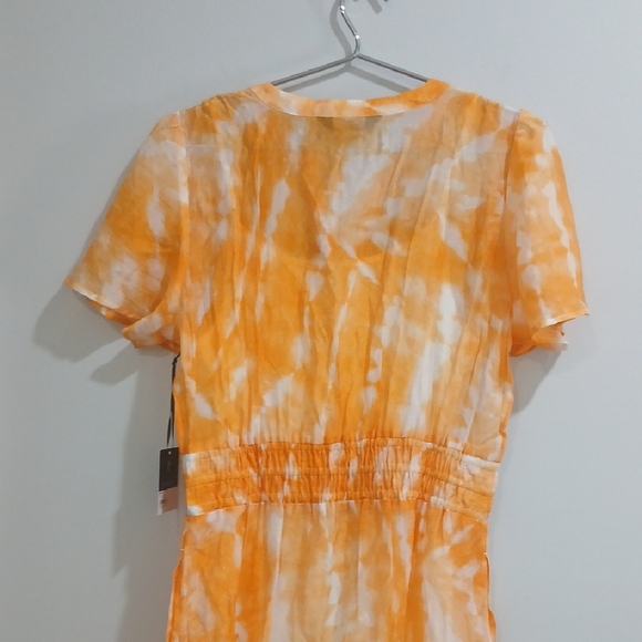 Simply Vera Vera Wang Orange and White Midi Sundress with Flutter Sleeves Nwt - Picture 9 of 12